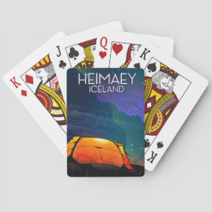 Heimaey, IJsland, camping vakantieposter. Pokerkaarten