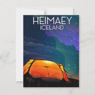 Heimaey, ijsland, kampeervakantie-poster.