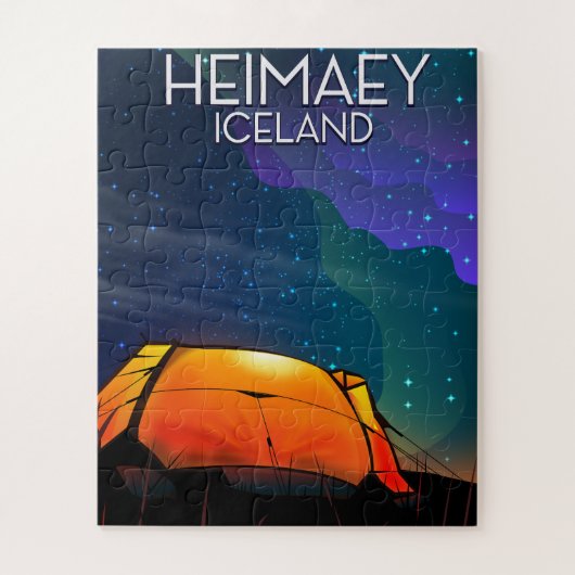 Heimaey, ijsland, kampeervakantie-poster. legpuzzel (Verticaal)