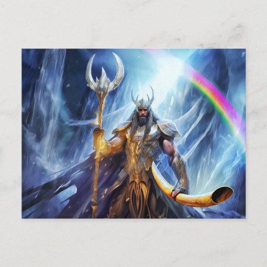 Heimdall and horn Gjallarhorn at bifrost bridge Briefkaart (Voorkant)