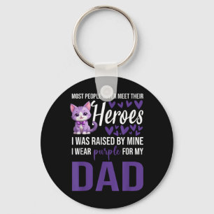 Heimers Awareness Shirt Cat Paarse lint Dad Heim Sleutelhanger
