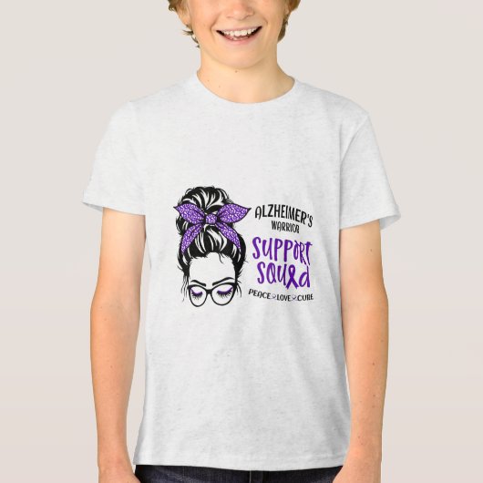 Heimers Warrior Awareness Support Squad Messy Bun Tri-Blend Shirt (Voorkant)