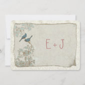 Heirloom Blauwgroen Vogels Damask Wedding Invitati Kaart (Achterkant)