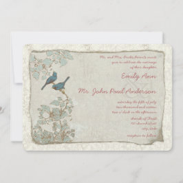 Heirloom Blauwgroen Vogels Damask Wedding Invitati Kaart