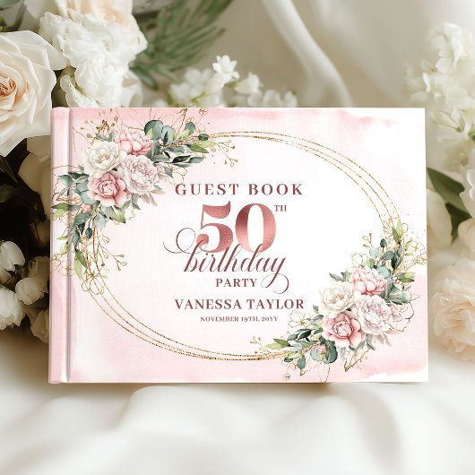 Heirloom Blush Botanical 50th Birthday Guest Book Gastenboek