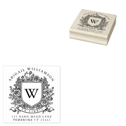 Heirloom Bookplate Stamp Custom Family Crest Rubberstempel (Gestempeld)