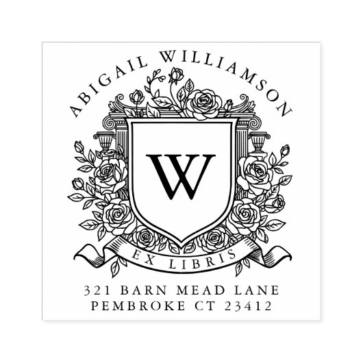 Heirloom Bookplate Stamp Custom Family Crest Rubberstempel (Afrduk)