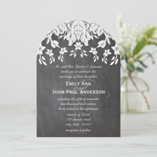 Heirloom Chalkboard en Lace Elegant Wedding Kaart (Staand voorkant)