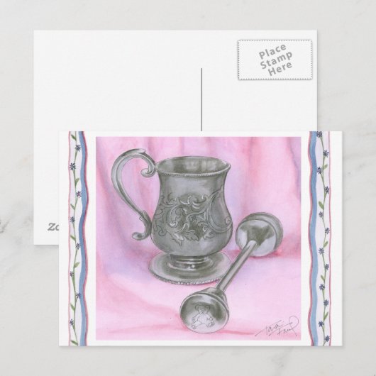 Heirloom Cup & Rattle on Paarse Achtergrond Briefkaart (Voorkant / Achterkant)