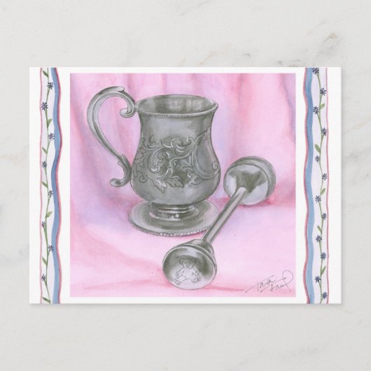 Heirloom Cup & Rattle on Paarse Achtergrond Briefkaart (Voorkant)