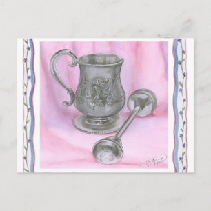 Heirloom Cup & Rattle on Paarse Achtergrond Briefkaart