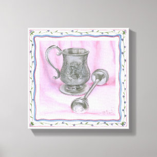 Heirloom Cup & Rattle on Paarse Achtergrond Canvas Afdruk