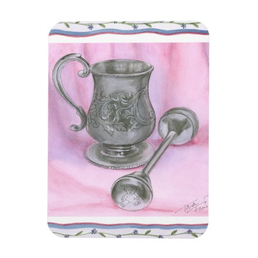 Heirloom Cup & Rattle on Paarse Achtergrond Magneet (Verticaal)
