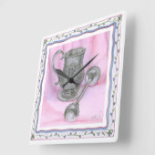 Heirloom Cup & Rattle on Paarse Achtergrond Vierkante Klok (Hoek)