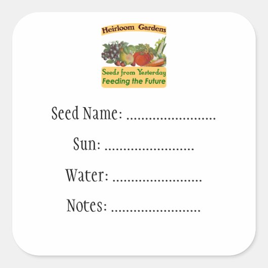 Heirloom Gardens Custom Seed Packet Labels (Voorkant)