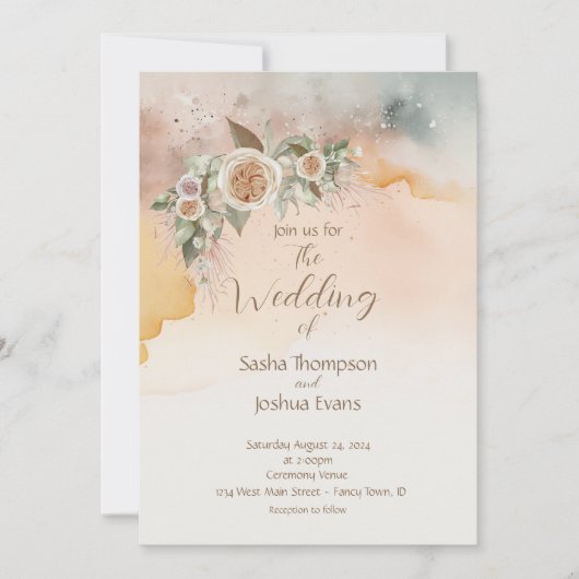 Heirloom  Ivoor Roos Waterverf Bruiloft Kaart (Voorkant)