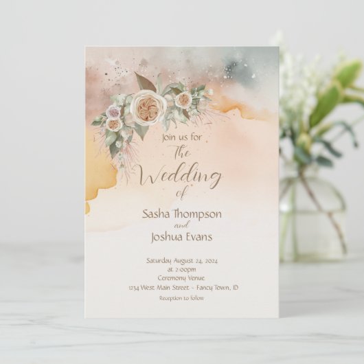 Heirloom  Ivoor Roos Waterverf Bruiloft Kaart (Staand voorkant)