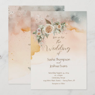 Heirloom  Ivoor Roos Waterverf Bruiloft Kaart