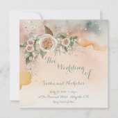 Heirloom Ivoor Roos Waterverf Bruiloft Kaart (Voorkant)