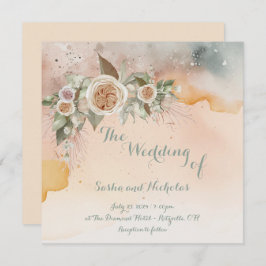 Heirloom  Ivoor Roos Waterverf Bruiloft Kaart