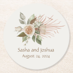 Heirloom  Ivoor Roos Waterverf Bruiloft Ronde Kartonnen Onderzetter