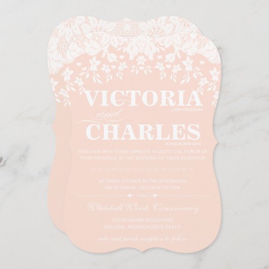 Heirloom Lace Rustic Barn Roze bruiloft Kaart (Voorkant / Achterkant)