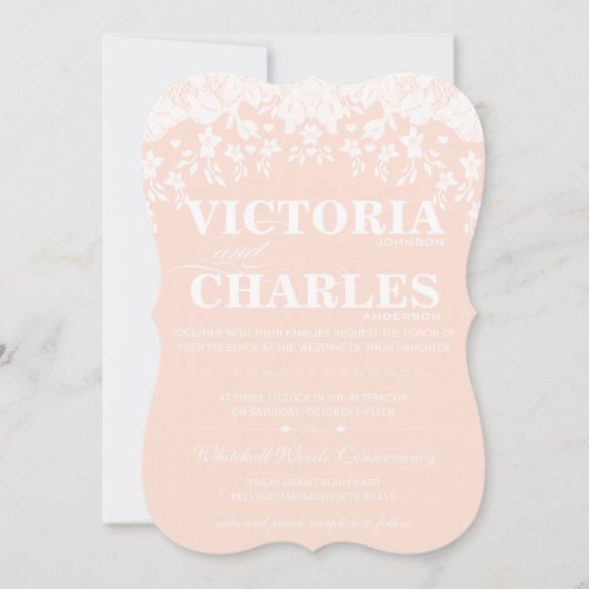 Heirloom Lace Rustic Barn Roze bruiloft Kaart (Voorkant)