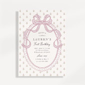 Heirloom Pink Bow Floral Pattern First Birthday In Kaart