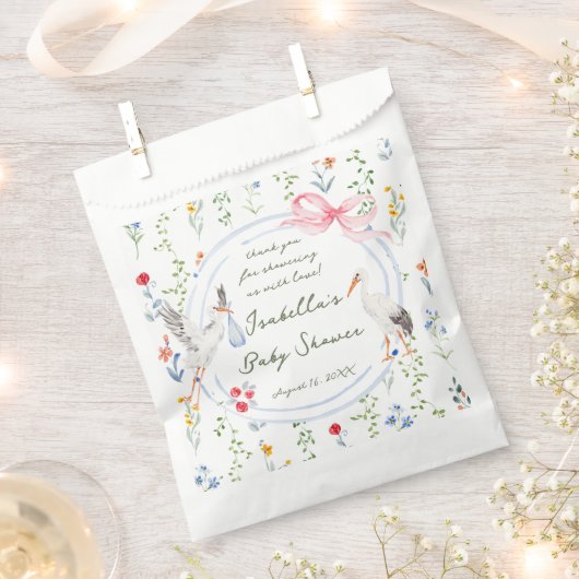 Heirloom Rose Bow and Stork Baby Shower  Bedankzakje (Geknipt)