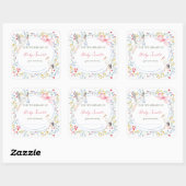 Heirloom Rose Bow and Stork Baby Shower Book Plate Vierkante Sticker (Vel)