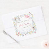 Heirloom Rose Bow and Stork Baby Shower Book Plate Vierkante Sticker (Envelop)