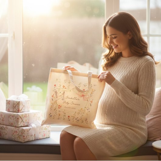 Heirloom Rose Bow and Stork Baby Shower  Tote Bag