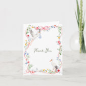 Heirloom Rose Ribbon and Stork Hostess Bedankkaart (Voorkant)
