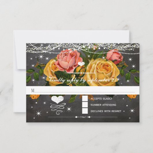 Heirloom Rozen Chalkboard Typografie RSVP Kaartje (Voorkant)