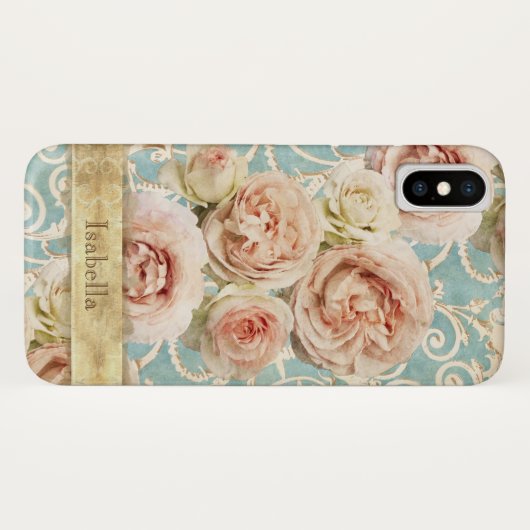 Heirloom Rozen met Damask gepersonaliseerd Case-Mate iPhone Case (Achterkant (horizontaal))