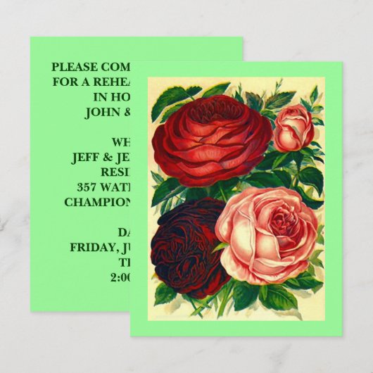 HEIRLOOM ROZEN ~  REHEARSAL DINER INVITEERT! KAART (Voorkant / Achterkant)