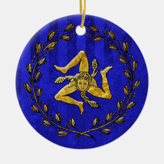Heirloom Sicilian Trinacria Gold Blue Stripe Keramisch Ornament (Voorkant)