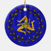 Heirloom Sicilian Trinacria Gold Blue Stripe Keramisch Ornament (Achterkant)