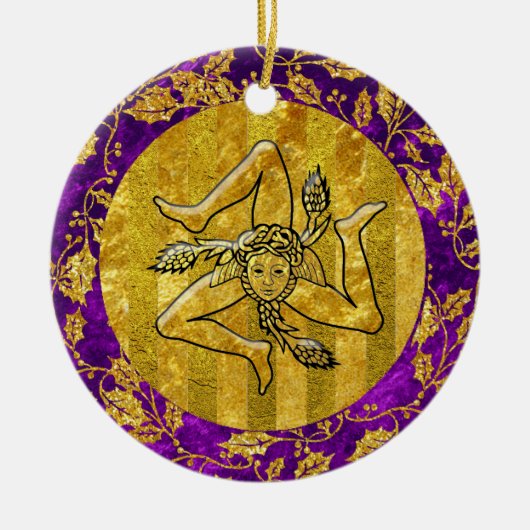 Heirloom Sicilian Trinacria Gold Paars Keramisch Ornament (Voorkant)