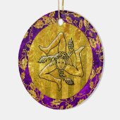Heirloom Sicilian Trinacria Gold Paars Keramisch Ornament (Links)
