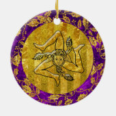 Heirloom Sicilian Trinacria Gold Paars Keramisch Ornament (Achterkant)