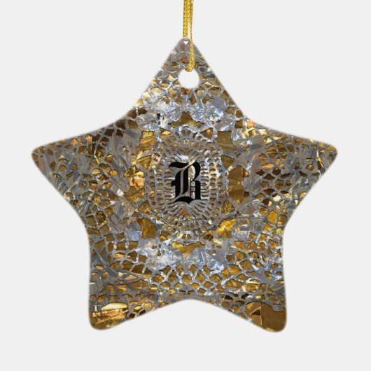 Heirloom Star Elegant Monogram Keramisch Ornament (Achterkant)