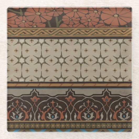 Heirloom Textiel met Decoratieve Patronen Glazen Onderzetter (Voorkant)