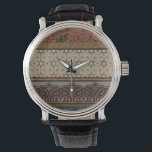 Heirloom Textiel met Decoratieve Patronen Horloge<br><div class="desc">Afdrukken van een decoratieve heirloom-textiel door June Erica Vess. Kenmerkt florale patronen op een beige achtergrond. Als je aardtinten en bloemen leuk vindt,  is dit de aankoop voor je!</div>