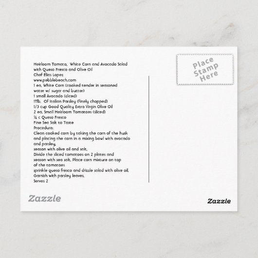 Heirloom Tomato en White Corn Salad Briefkaart (Achterkant)