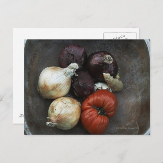 Heirloom tomato, gele ui, rode ui, gember briefkaart (Voorkant / Achterkant)