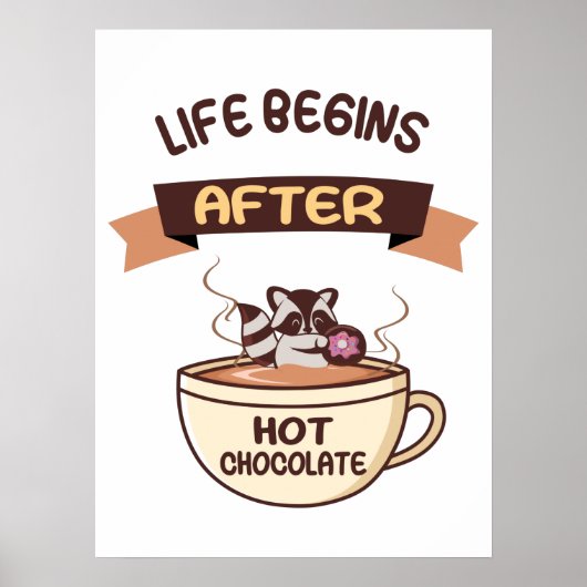 Heiße Schokolade - Süßer Waschbär mit Donut Poster (Voorkant)