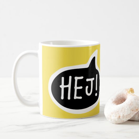 HEJ! Deense Zweedse groet, Hi, Speech Bubble Koffiemok (Met donut)