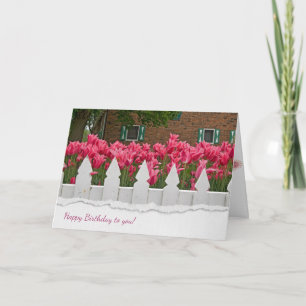 hek en tulpen voor verjaardag kaart