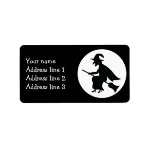 Hek op bezemsteel silhouet voor Halloween Etiket